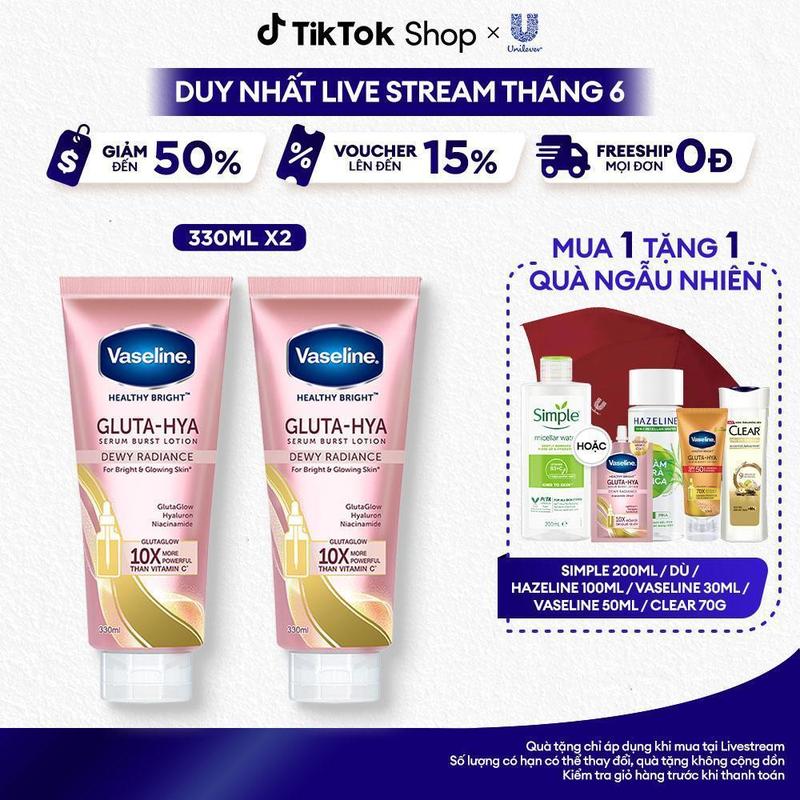 4 Combo 2 Sữa Dưỡng Da Body Vaseline Gluta-Hya Lotion Hỗ Trợ Dưỡng Da Sáng Mịn Chuyên Sâu 330MLx2