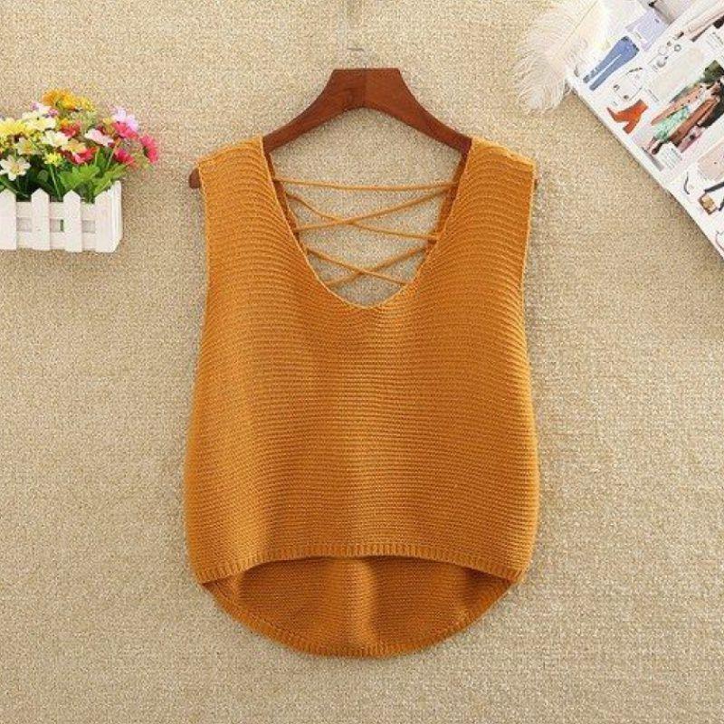 Áo Vest Dệt Kim, Dành Cho Nữ, Ngắn, Phong Cách Hàn Quốc, Dáng Rộng Vừa Vặn, Cổ Chữ V, Eo Buộc Dây Áo Ghi Lê, Áo Vest Len, Áo Khoác Len Không Tay Áo Khoác Len Mùa Đông