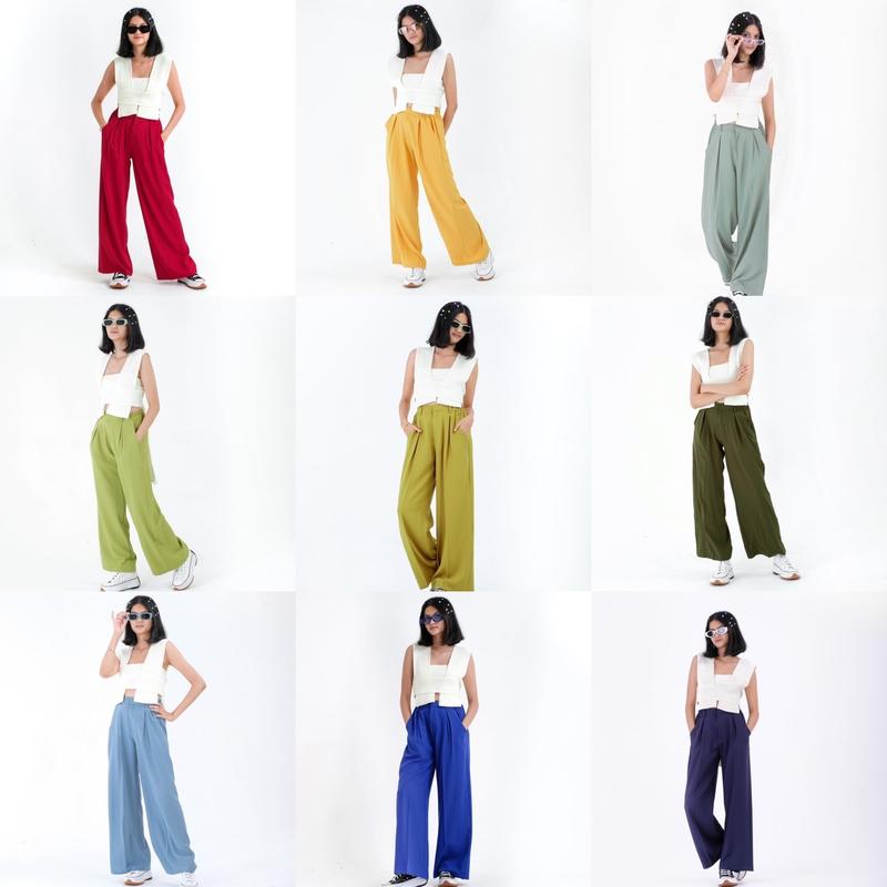 ByNeeth Flowy Wide Pants  - Celana Flowy - Celana Wide leg - Celana Kulot - Celana Kain - Celana Highwaist - Celana Viral 1
