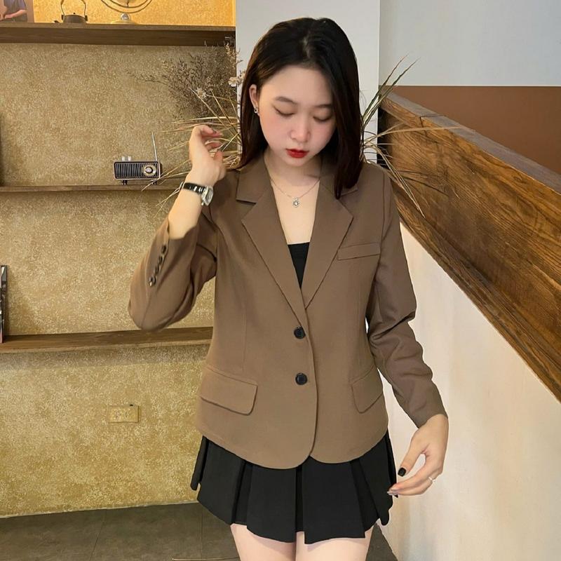 Aó khoác Vest Blazer Nữ Dài Tay ,Dáng Lửng Trơn Trẻ Trung, 1 lớp Top Jacket Tre Bò