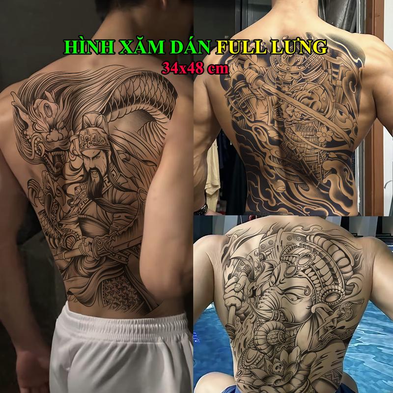 Hình Xăm Dán Full Lưng Màu Xanh Đen, Bám Chắc, Không Trôi, Unisex