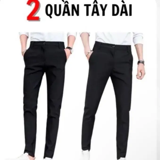 Combo 2 quần Tây co giản 4 chiều THFASHION chất cotton mát size 28 29 30 31 32 34 35 36 37 Cotton Cotton Trơn Màu đen Nam Menswear pantio layau