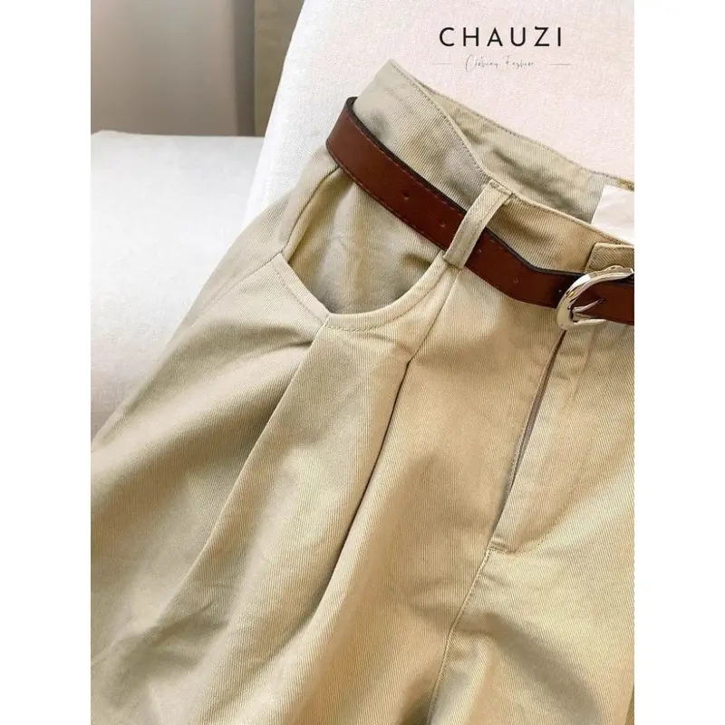 [ XẢ KHO ] Quần Kaki Dáng Suông Nữ CHAUZI QD691 - Phong Cách Casual Pants Dễ Phối Đồ Thiết Kế Thời Trang Hottrend 2024 - Women Nhung Kaki Jean Đen Kem 5