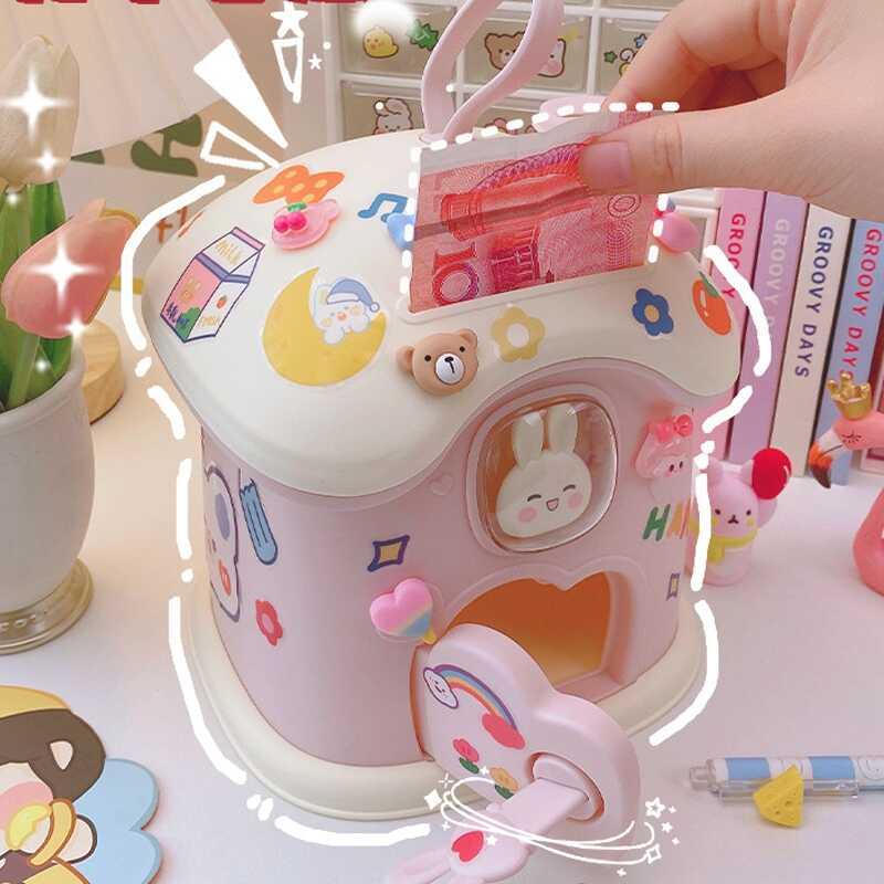 Product Introduction of Kids Creative DIY Banking Toys Piggy Bank Money Saving Pot Ban Coin Box With Lock Key Children Gift Toy For Girl Decor Decoration Christmas Light Plastic Sticker Ornaments 31