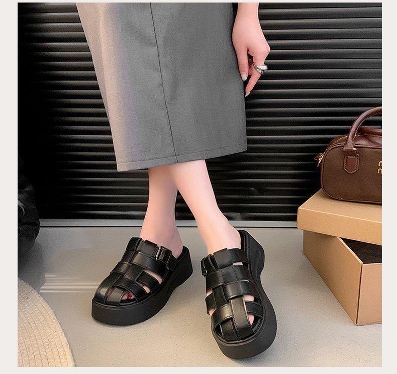 Product Introduction of Thick Sole Closed Toe Woven Half Slippers for Women 2025 Summer New Comfortable Lightweight Slip-On Casual One-Word Slippers 21