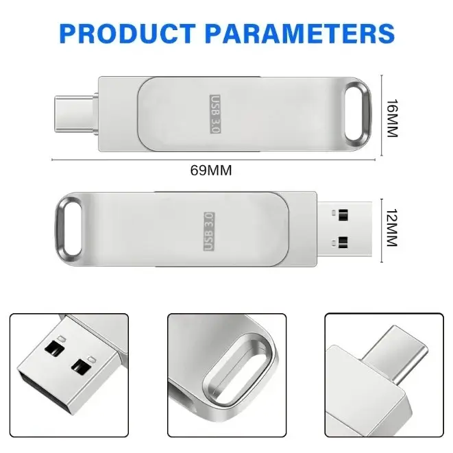 2TB 3in1 USB3.0 flash drive type c/Micro 1TB high-speed OTG USB flash drive, suitable for Android hp laptop 8