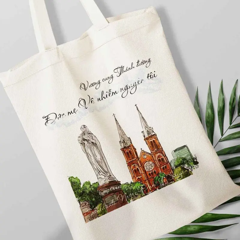 Túi canvas, túi vải bố in hình Nhà thờ Đức Bà 4