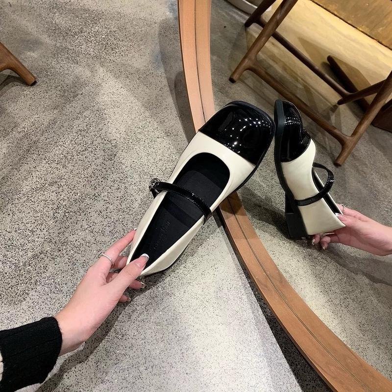 Giày lolita nữ mũi vuông bóng đế thấp quai cài Shoes 3