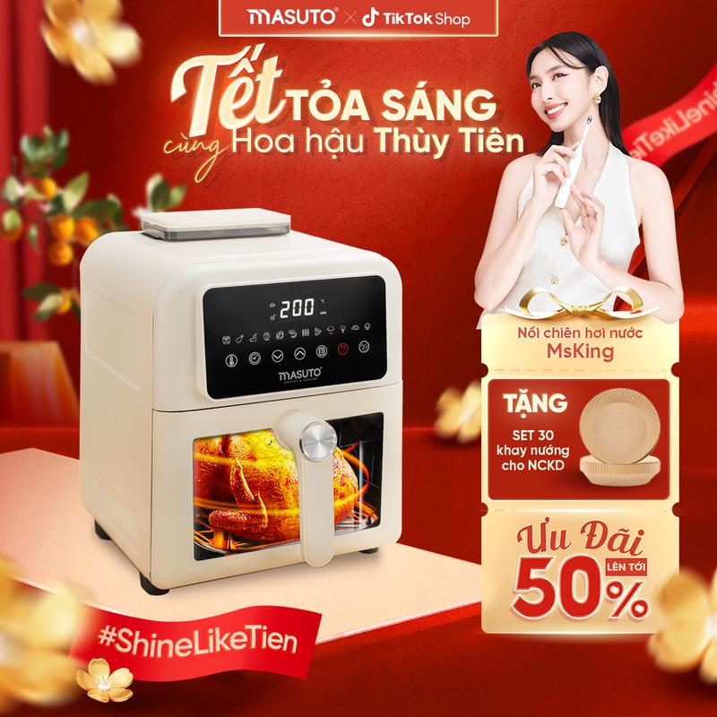 Nồi chiên không dầu kim loại 2 tầng đốt phun sương 6 lít Masuto MSKing-BESTSELLER- Nồi chiên 2 tầng đốt trên/dưới đối lưu không cần trở lật