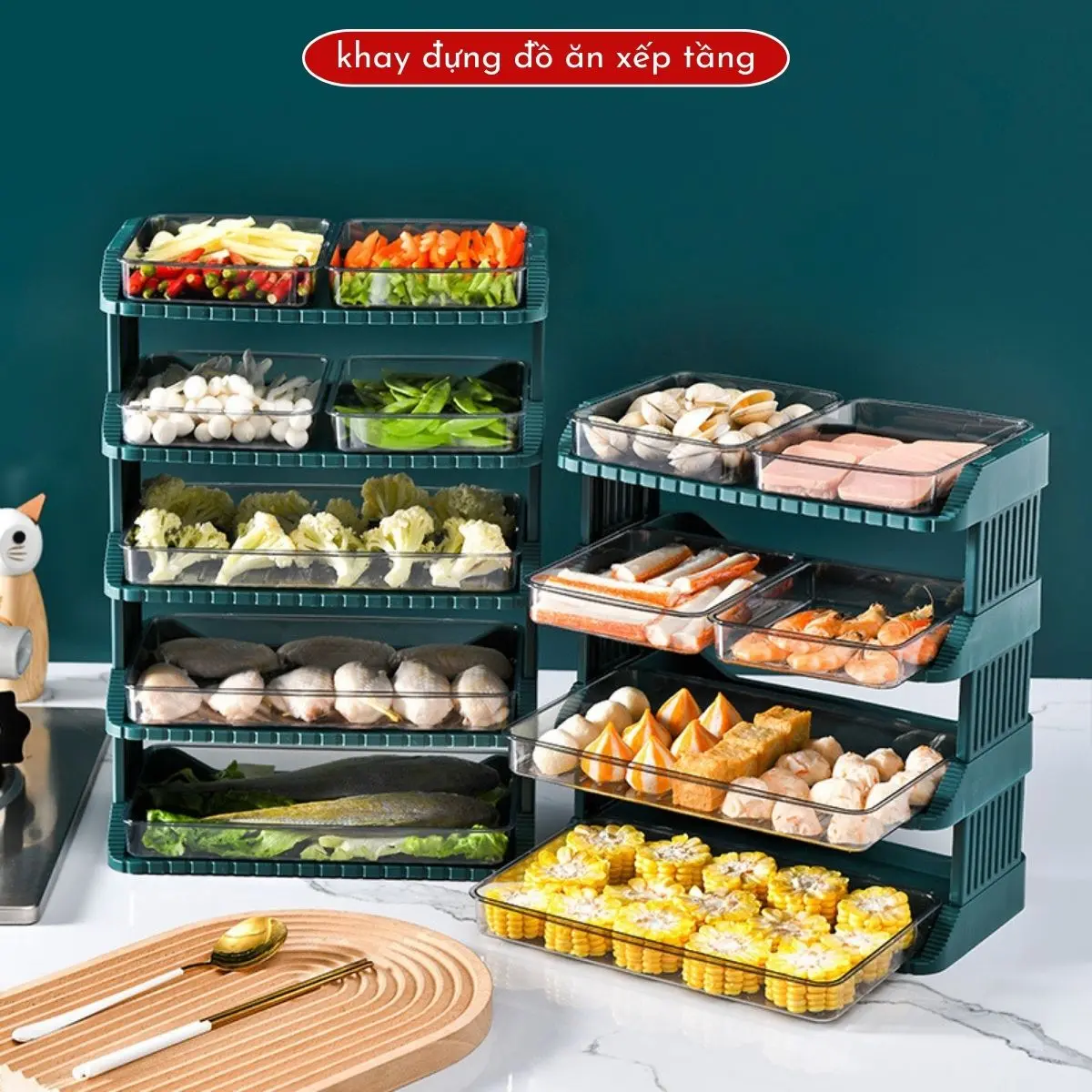 Khay đựng đồ ăn lẩu xếp tầng tiện lợi chất liệu nhựa PP và PET an toàn vệ sinh thực phẩm Kitchen Nhà Bếp Kitchen Nhà Bếp