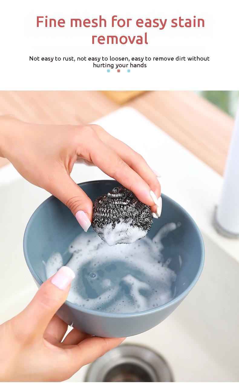 Product Introduction of Stainless Steel Cleaning Ball with Handle, 20 Pieces Steel Wool Ball Set with Handle, Large Steel Wool Ball Brush for Kitchen Pot Cleaning 7
