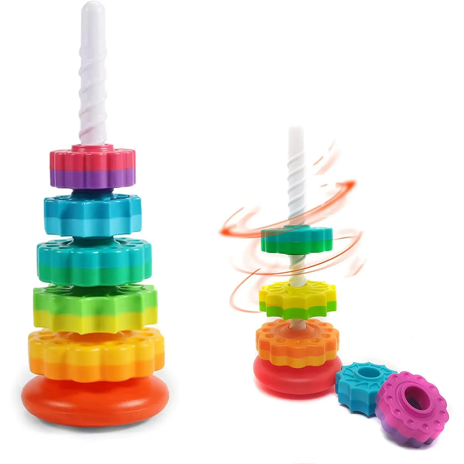 Durable Rainbow Rotating Tower Toy, Colorful Stacking Toy Sensory Toys Jenga Game, Stacked Puzzle Rainbow Tower Blocks Toy, Play Anxiety Fidget Toys,