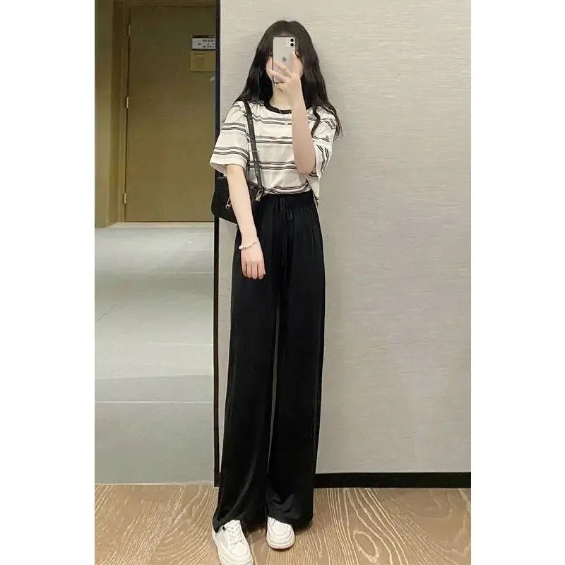 2025 New Summer Women's Set, Flattering Light Mature Salt Style Short Sleeve Top, Slimming Casual Wide Leg Pants Two-Piece Trendy