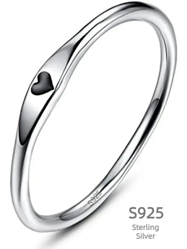 S925 Sterling Silver Heart Design Ring, Fashion Jewelry for Party, Daily Clothing Decor, Trendy All-match & Exquisite Jewelry for Birthday Gift 0