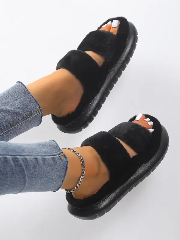 Women's Simple Plain Color Plush Slippers for Women, 1 Pair Casual Comfortable Home Slippers for Fall & Winter, Fluffy Winter House Shoes for Indoor and Outdoor 7