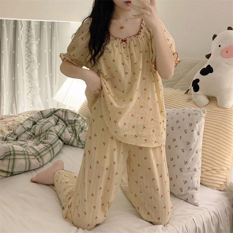 Product Introduction of Quần Dài Áo Ngủ, Phong Cách Hàn Quốc, Quần Dài Ngắn Tay, Phong Cách Công Chúa Ngọt Ngào Dễ Thương, Dành Cho Nữ, Mặc Mùa Hè, Dài Tay, Dáng Rộng Vừa Vặn, Đồ Mặc Nhà, Bộ Đồ Hai Mảnh, Dễ Thương Và Gợi Cảm Women Top 4
