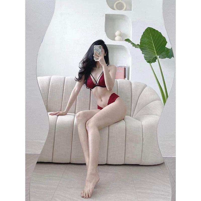 Đồ lót nữ - Nội y nữ ren sexy thiết kế quần dây và quần đùi MINLINGERIE ren co giãn thoáng mát Tất Nhung Bra Women Voi quần kéo sát chem chép lộ khe Áo
