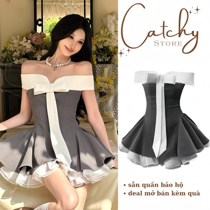 Đầm Dự Tiệc Công Chúa Cúp Nơ Trễ Vai Dáng Xòe Tầng Bồng Sang Chảnh Cho Nữ CATCHYstore Dress Đi chơi Xinh Xắn