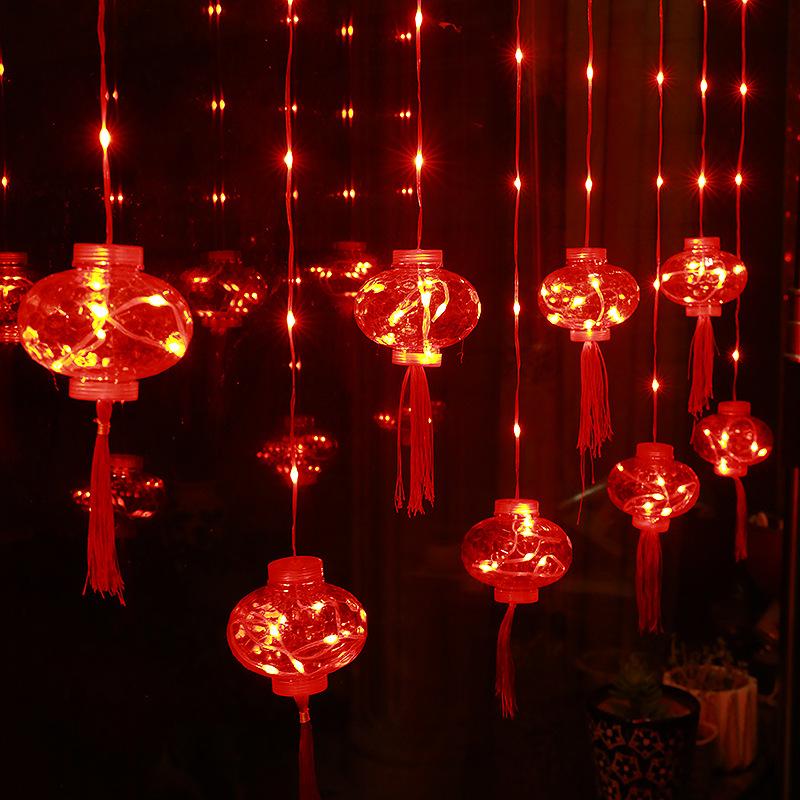 Đèn Nháy Mành Lồng Đèn Đỏ 10 Bóng Dài 3m Treo Rèm Cửa,mái hiên Trang Trí Tết 2023