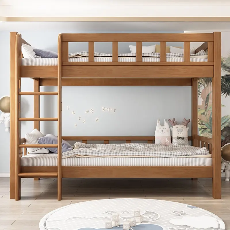 {Sg Sales} Double Decker Bed Frame Double Bed Loft Bed High Low Solid Wood Bunk Bed Double-Layer Same Width Children's Bed Bunk Bed  Multi-Functional Kids Bed Frame with Storage