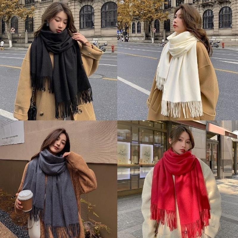 Khăn quàng cổ nữ mùa đông len cashmere choàng cổ đẹp giữ ấm đủ màu trơn đen vàng đỏ be xanh dương tím rêu hồng