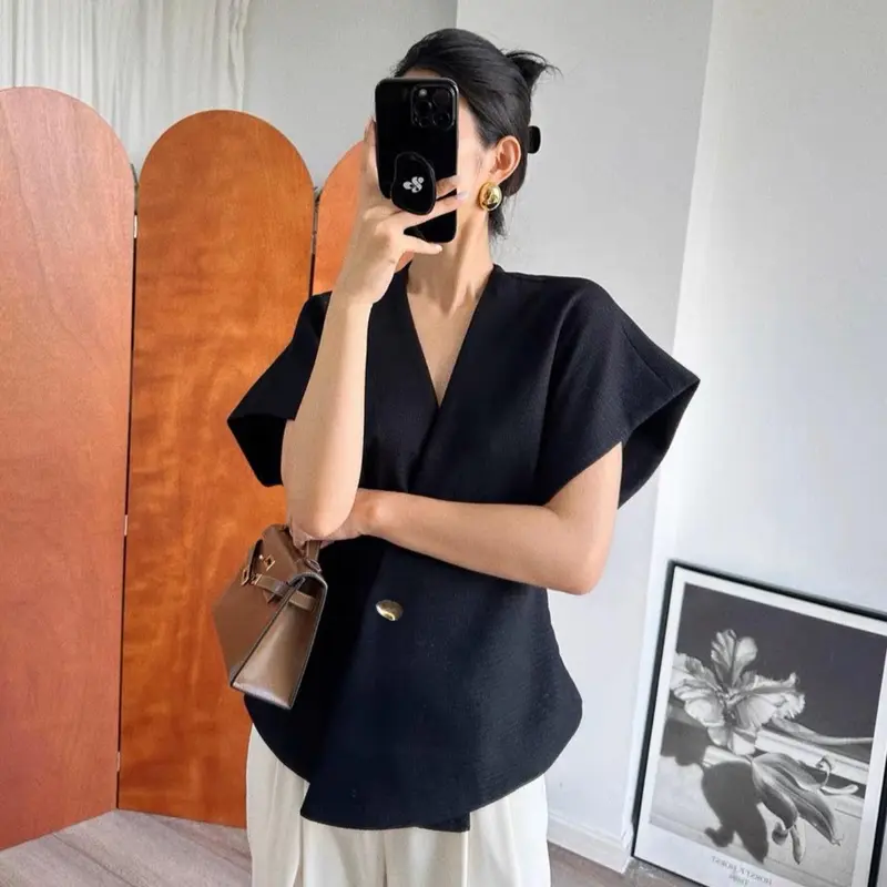Áo chờm tay vạt chéo cúc vàng Nữ 2 - ECLIPSE CLOTHING 0