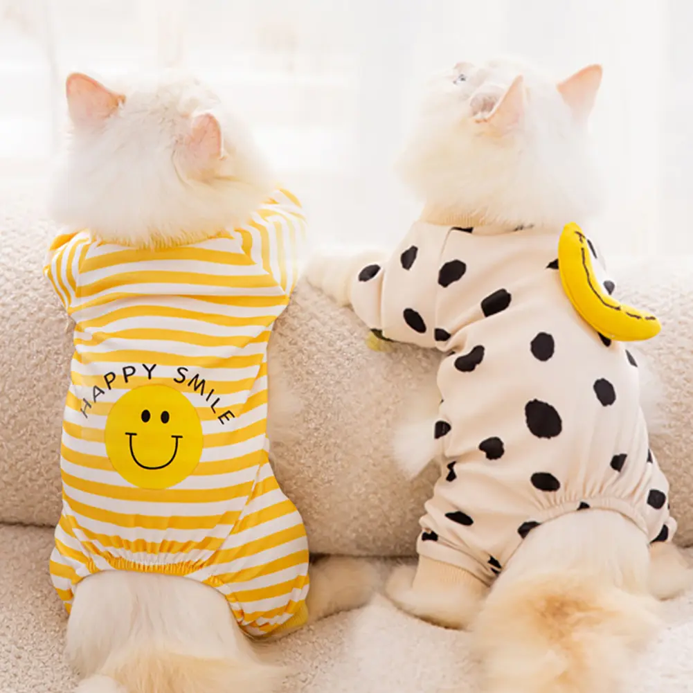 Áo Jumpsuit Quần Sọc Cho Thú Cưng, Thích Hợp Cho Mùa Xuân Và Mùa Thu, Quần Áo Cho Chó Trung Bình Và Nhỏ Đồ Ngủ Ngọt Ngào, Họa Tiết Hoạt Hình Dễ Thương, Thích Hợp Cho Mèo Con Và Chó chó Con, # 453799