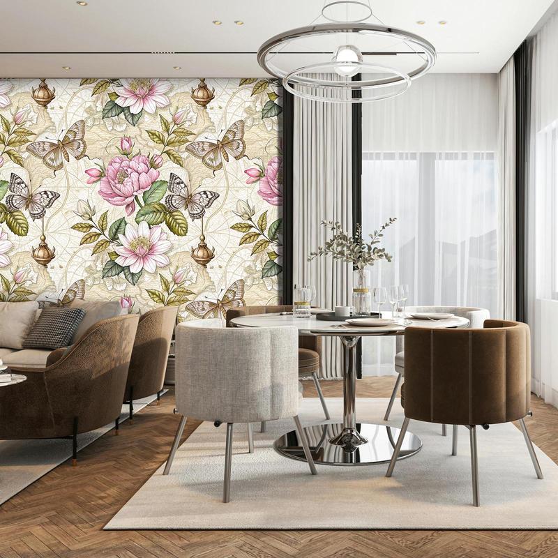 Vintage Floral & Butterfly Pattern Wallpaper, 1 Roll Waterproof Self-Adhesive Removable Paper, Wall Decoration For Home Living Room Bedroom Kitchen, Decorative, Interior 5