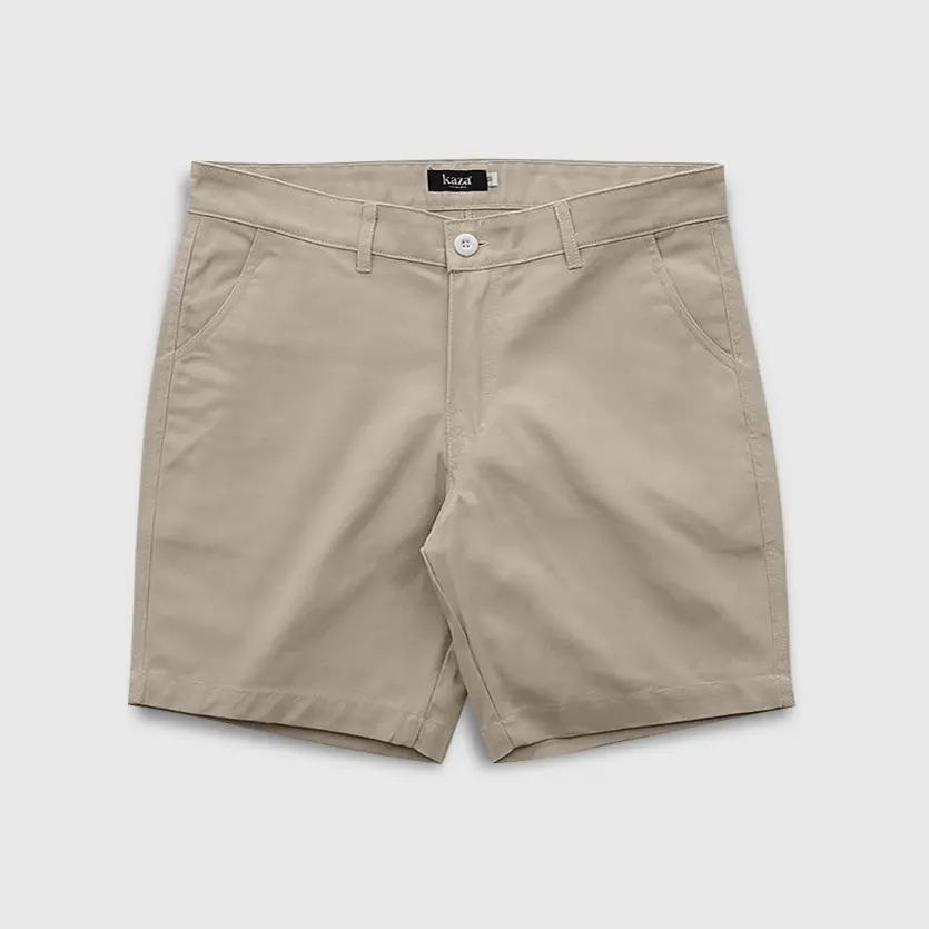 Kaza Indonesia - Celana Pendek Warna "Cream" Basic Polos Santai Material Katun Twill Fit Body