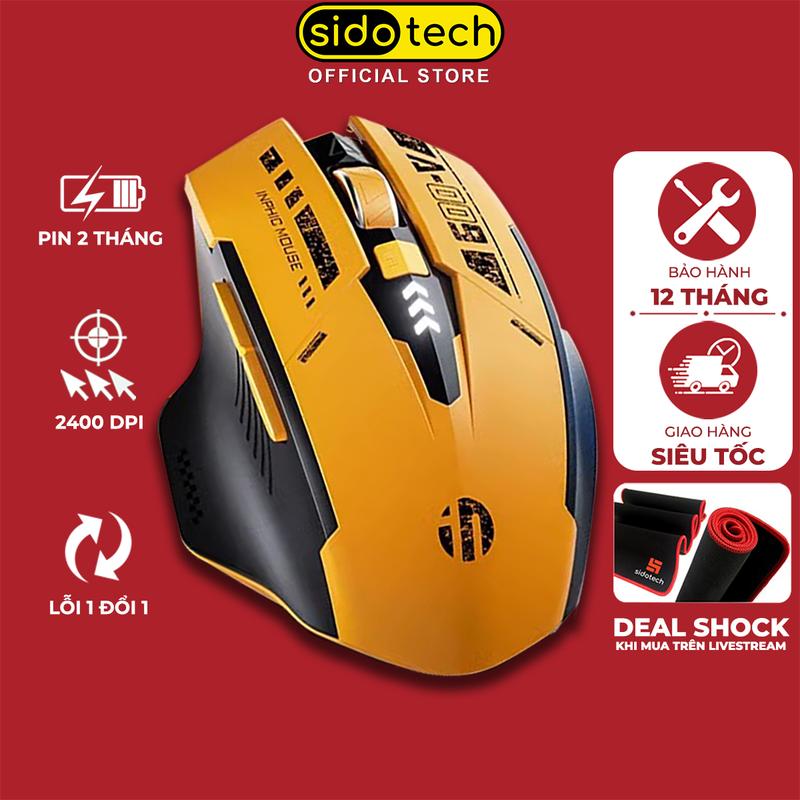 Chuột không dây bluetooth SIDOTECH A9 gaming pin sạc 6 nút chức năng switch silent tắt âm chống ồn có led hiển thị pin dùng 3 tháng sạc 1 lần dành cho máy tính pc laptop mac ipad tivi điện thoại chơi game