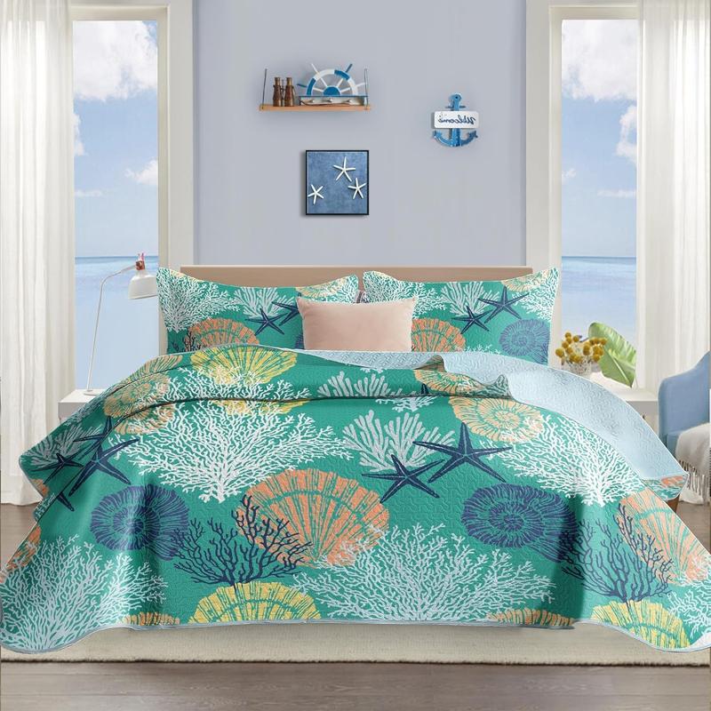 Full/Queen Beach Theme reversible on sale quilt 7pc set