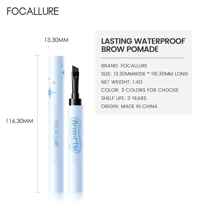 FOCALLURE Pro-stay No Smudge 3D Eyebrow Pomade Alis Lasting Cream 2-In-1 Black Brown Coffee Dark Waterproof 8