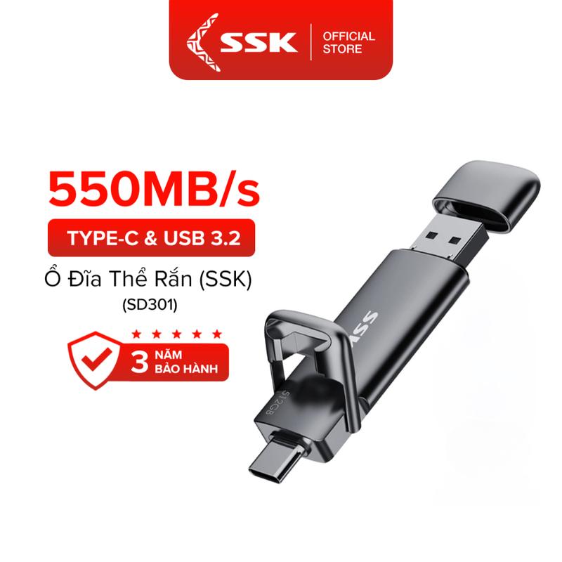 SSK Ổ Cứng SSD USB Di Động SD301 | 512GB 1TB 2TB | Giao Diện Kép SSD SSD | Type C Gen 2 | Tốc Độ Truyền USB C 550Mb s | Dung Lượng 128GB-2TB | Chất Liệu Hợp Kim Kẽm