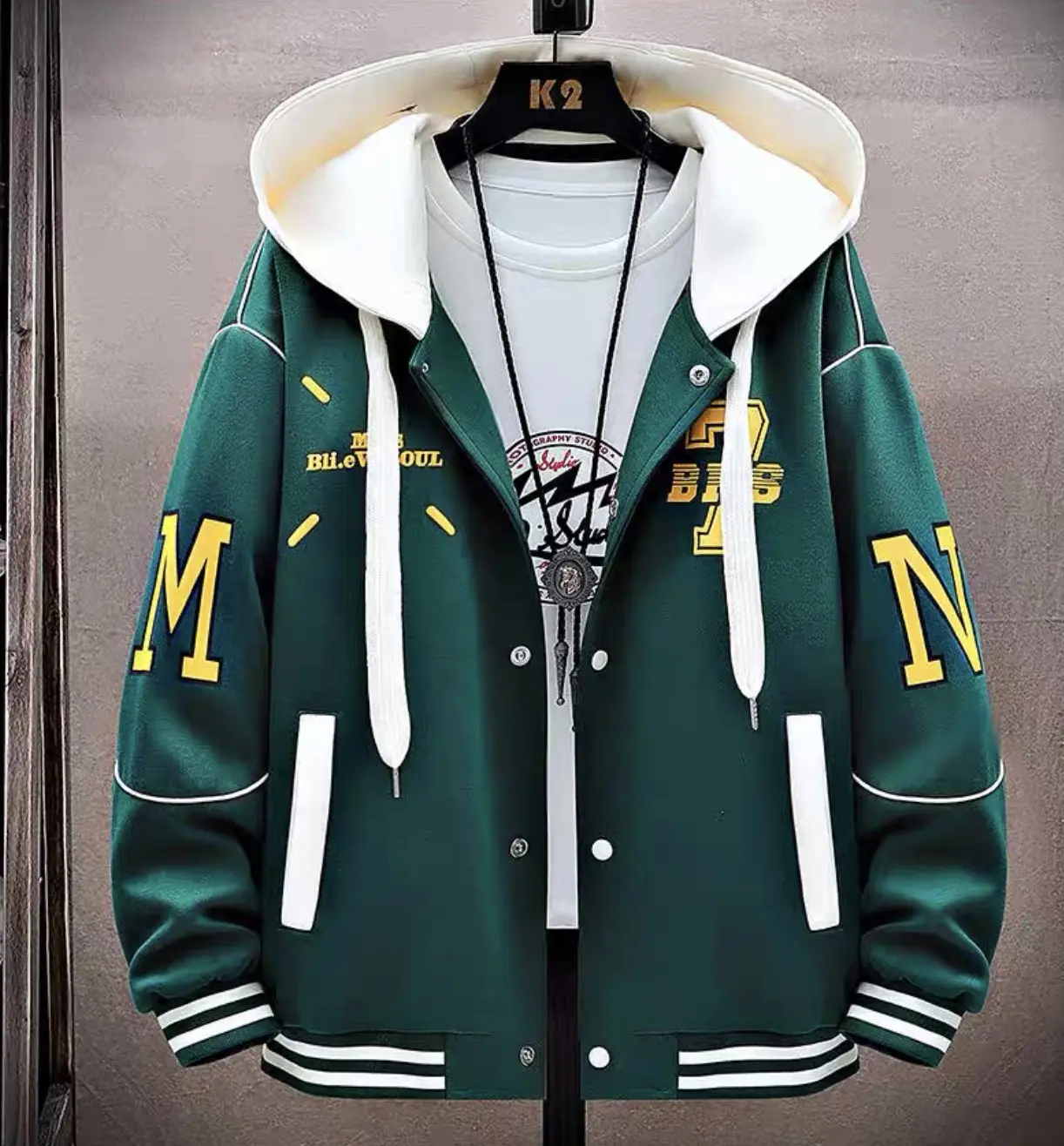 áo khoác nam nữ kiểu dáng bomber có nón đẹp sang chất lừ 7brs Menswear Dài Tay