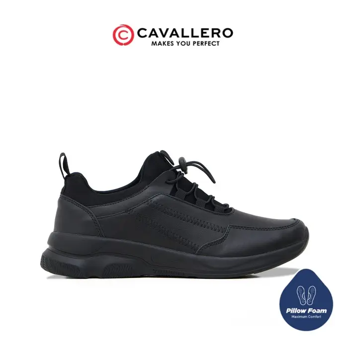 Sepatu Pria Casual Sneakers Cavallero Prisco Hitam Shoes Running Snekers Black Kerja Kasual