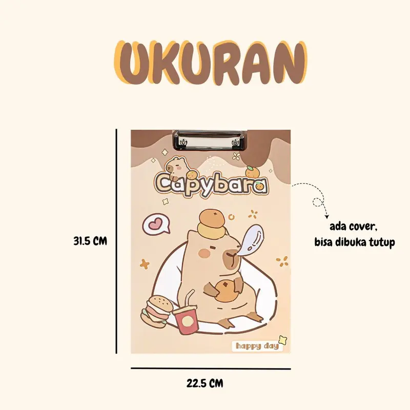 TOPER Papan Jalan Ujian Capybara With Cover Buka Tutup A4 Clipboard Lucu Motif Kapibara Tebal Aesthetic Cute Estetik 1
