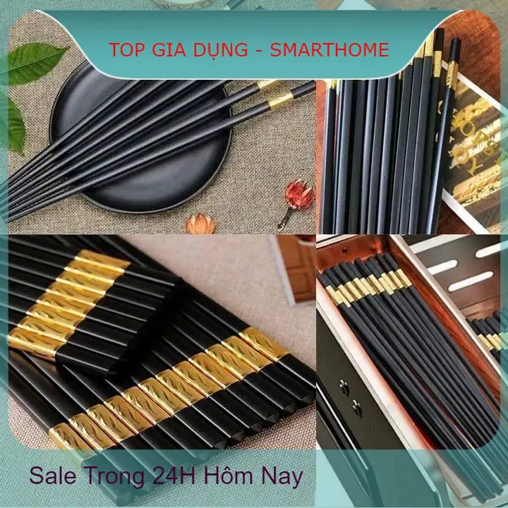 Đũa Mạ Vàng 10 Đôi Nhựa Đen Cao Cấp Chống Bong Tróc Chống Mốc Chịu Nhiệt Tốt 1