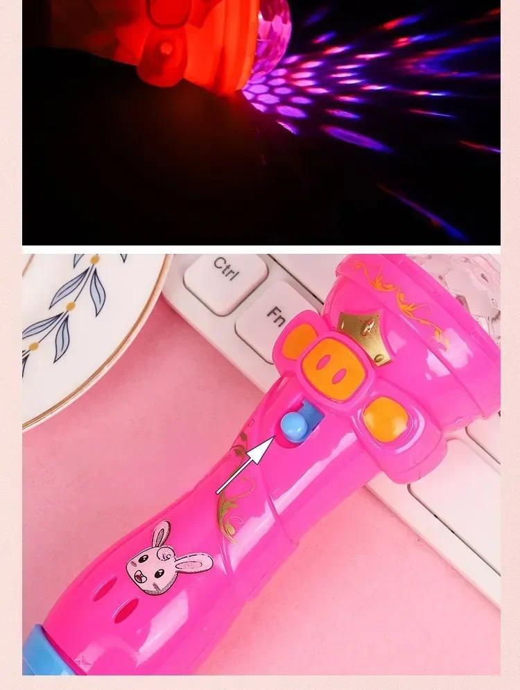 Product Introduction of Kids Toy LED Luminous Light Flashing Projection Microphone Torch Shape Children Boys Girls Cute Glow Toy Christmas Party Gifts 4