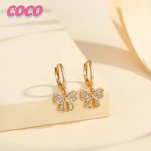 Anting Wanita Dewasa Berlapis Emas Kristal Simpul Kupu-Kupu Aksesoris Fashion-Coco