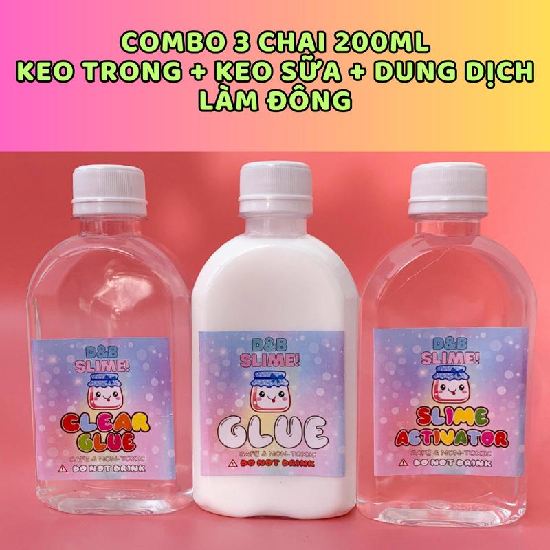 Combo 3 Chai Keo Trong, Keo Sữa, Dung Dịch Làm Đông (Activator) Nguyên Liệu Làm Slime Đồ Chơi Toy