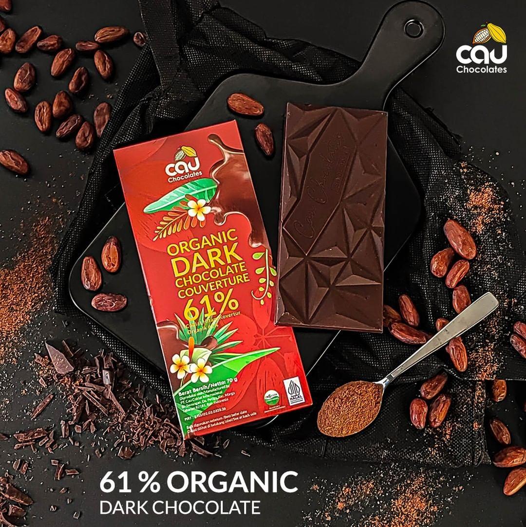 CAU - Organic Dark Chocolate Couverture Dairy Free 70g ( Cokelat Coklat Hitam Premium Bebas Susu ) - 61% Sea Salt