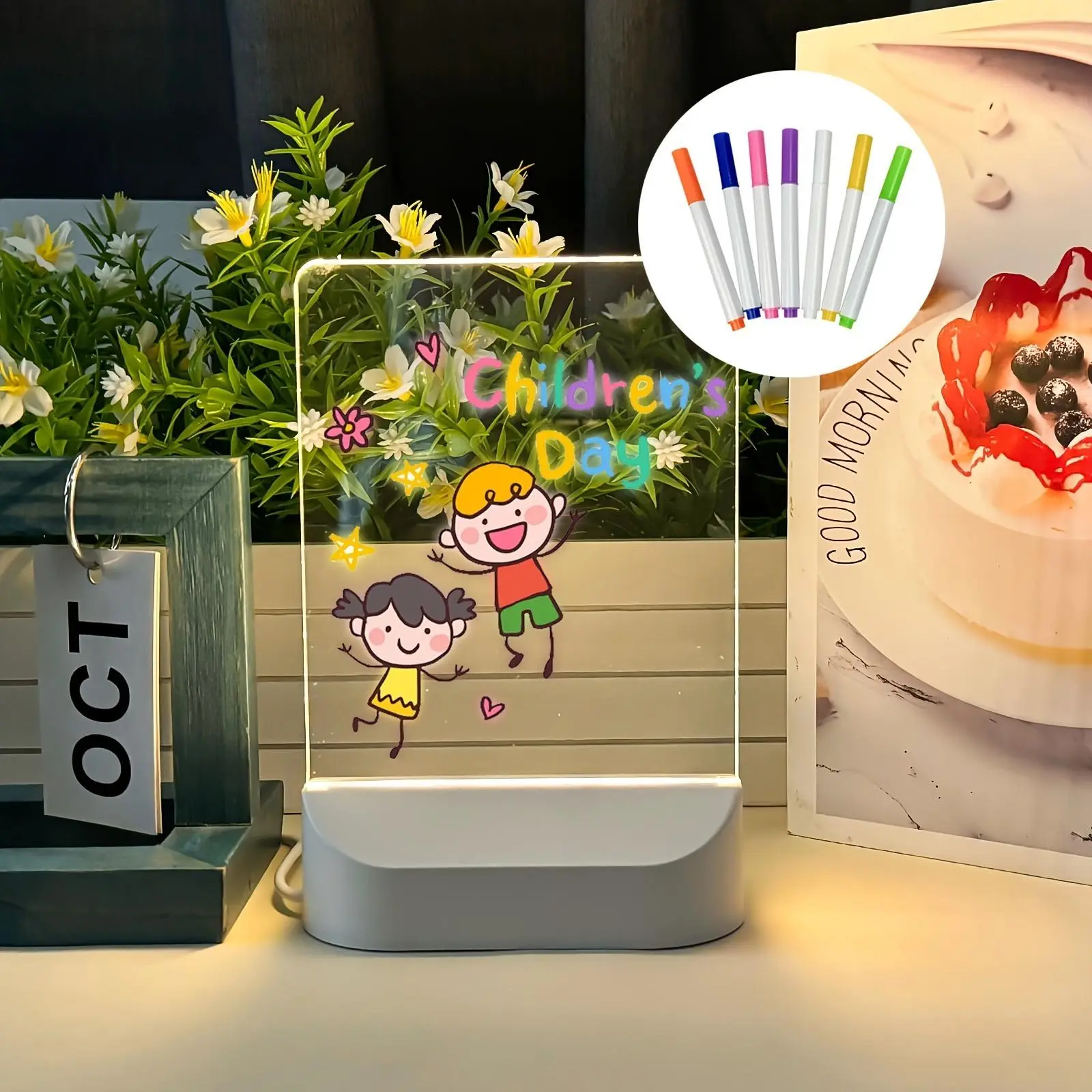 LED Note Board Light, Acrylic Dry Erase Board with Light, Light Up Board with Stand, Glow Memo LED Letter Message Board