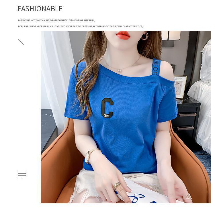 Product Introduction of Áo Phông Cotton Ngắn Tay, Nữ Và Cô Gái Nóng Bỏng, Trang Phục Mùa Hè, Phong Cách Hồng Kông, Ins, Dễ Thương Và Gợi Cảm, Sling, Trễ Vai, Cổ Áo Rộng Rãi, Áo Trễ Vai, Thời Trang 30