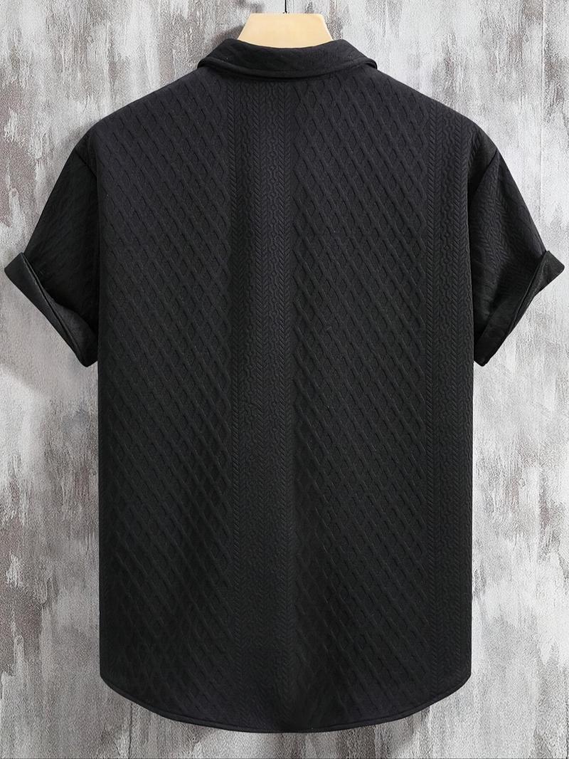 Product Introduction of Men's Solid Textured Button Front Shirt, Regular Fit Casual Short Sleeve Collared Top for Summer, Fashion Men's Clothes for Daily Wear 8