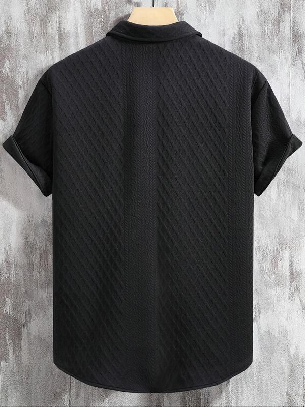 Men's Solid Textured Button Front Shirt, Regular Fit Casual Short Sleeve Collared Top for Summer, Fashion Men's Clothes for Daily Wear 7