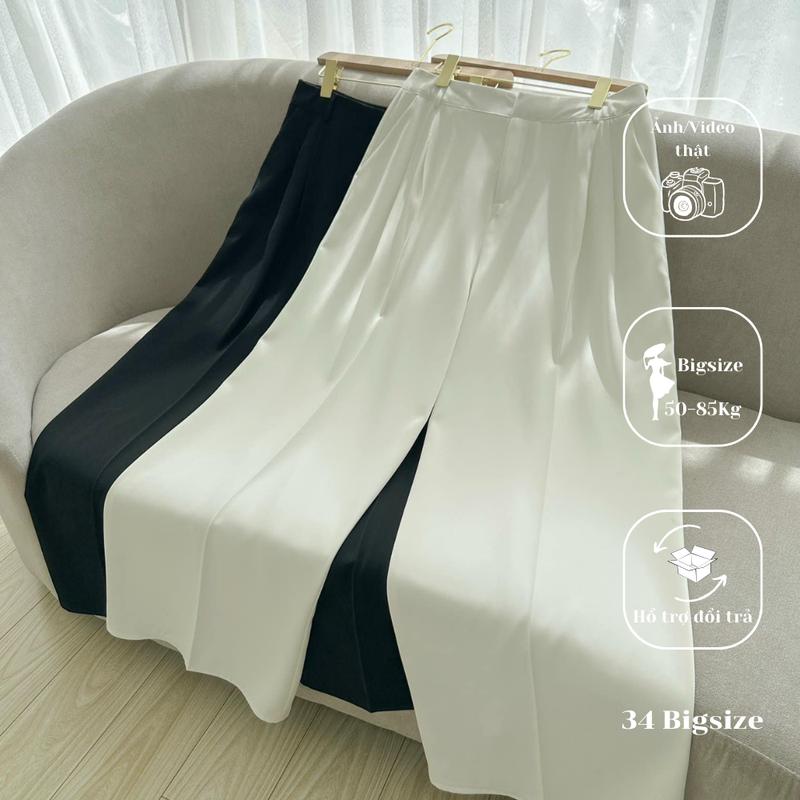 Quần tây 2 ly 34 Bigsize, Quần tây ống rộng nữ bigsize có túi xéo sang chảnh, chất vải mềm mát thoải mái cho người mập