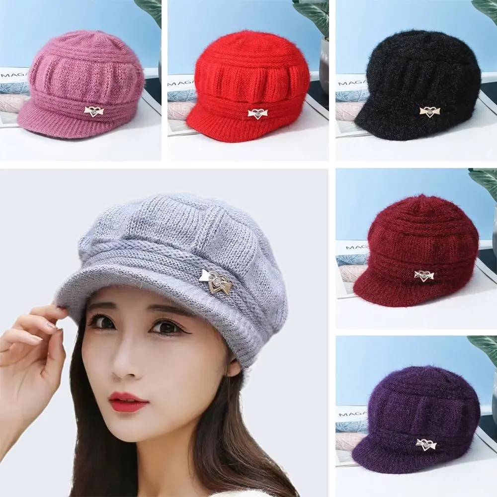 Women's Fashion Knitted Wool Hat Solid Color Windproof Knitted Hat Winter Headwear Elderly