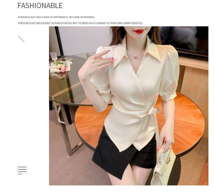 Product Introduction of Áo Sơ Mi Voan Sang Trọng Cao Cấp, Dành Cho Nữ, Trang Phục Mùa Hè, Eo Bó Sát, Phong Cách Phương Tây, Áo Sơ Mi Cổ Chữ V, Thường Ngày Và Bó Sát, Thanh Lịch, Áo ngắn Tay Năm 2025 14