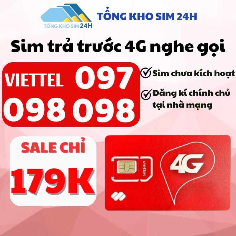 Sim Viettel 4G 5G Trả trước đầu 09 - Sale 179k - Nghe Gọi Làm Việc - Tongkhosim24h ngẫu nhiên 09 sim sim  viettel