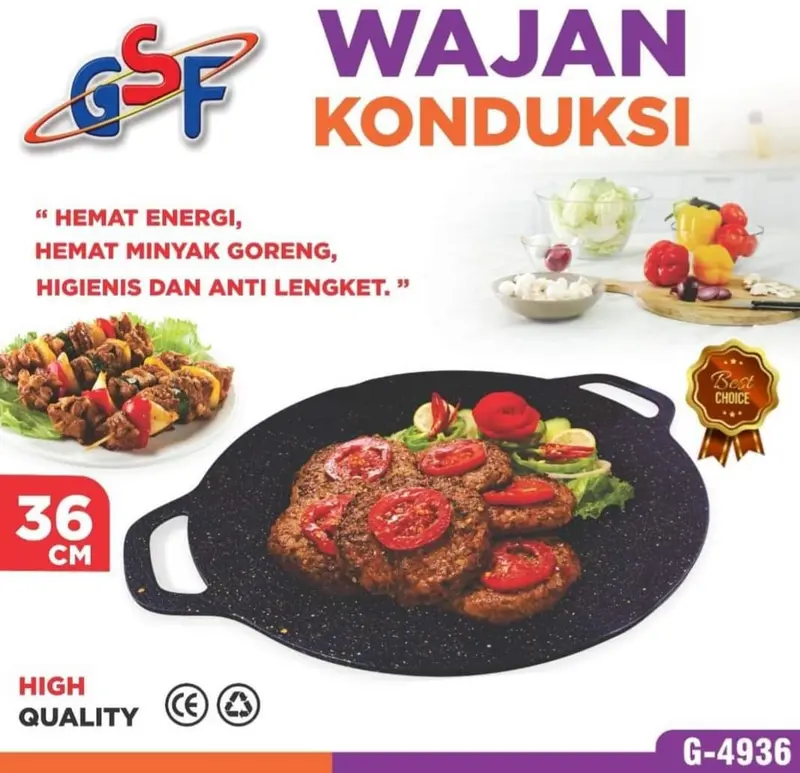 WAJAN KONDUKSI GSF G-4934 34CM /GSF G-4936 36CM /GSF G-4938 38CM / WAJAN PEMANGGANG BBQ BULAT / WAJAN ANTI LENGKET MURAH 3